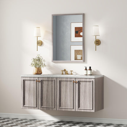 Wall Bathroom Mirror, 50 x 70 cm Wall-Mounted Mirror for Living Room, Bedroom, Hallway, Grey