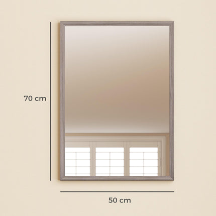 Wall Bathroom Mirror, 50 x 70 cm Wall-Mounted Mirror for Living Room, Bedroom, Hallway, Grey