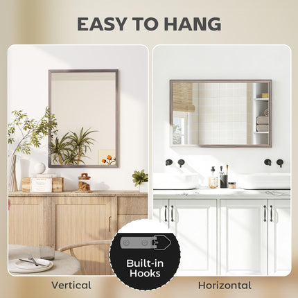 Wall Bathroom Mirror, 50 x 70 cm Wall-Mounted Mirror for Living Room, Bedroom, Hallway, Grey