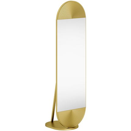 50 x 161 cm Wavy Full Length Mirror, Free Standing Mirror with Metal Frame and Solid Base, Gold Tone