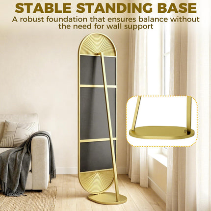 50 x 161 cm Wavy Full Length Mirror, Free Standing Mirror with Metal Frame and Solid Base, Gold Tone