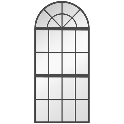 Large Arched Wall Mirror with Metal Grid, 3-Piece Split Window Mirrors, 120 x 54 cm, Black