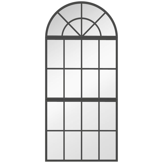 Large Arched Wall Mirror with Metal Grid, 3-Piece Split Window Mirrors, 120 x 54 cm, Black