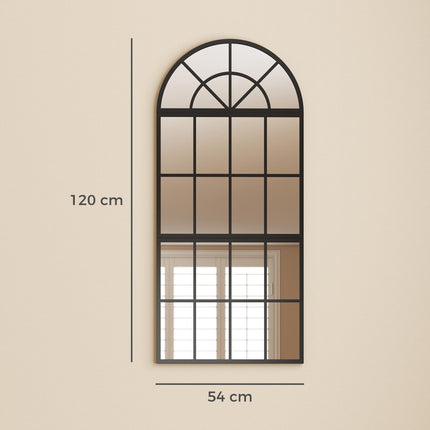 Large Arched Wall Mirror with Metal Grid, 3-Piece Split Window Mirrors, 120 x 54 cm, Black