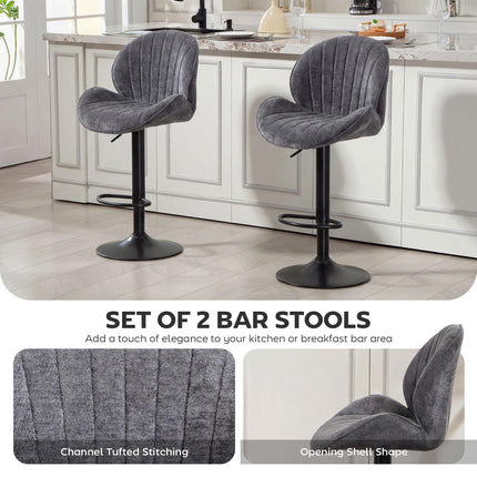 Bar Stools Set of 2, Swivel Barstools with Back, Adjustable Height and Footrest for Kitchen Island, Dining Room, Grey