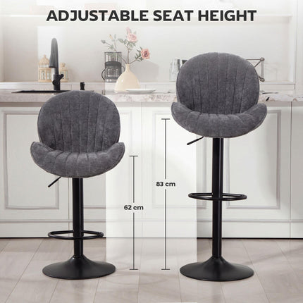 Bar Stools Set of 2, Swivel Barstools with Back, Adjustable Height and Footrest for Kitchen Island, Dining Room, Grey