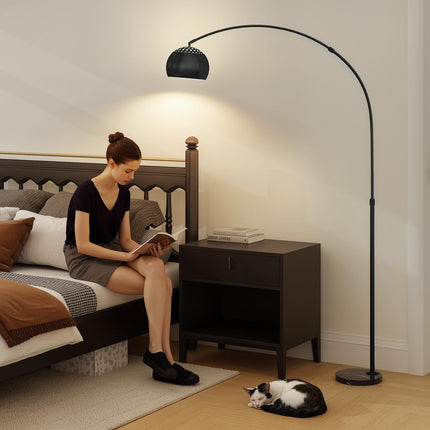 Arc Floor Lamp for Living Room, Modern Adjustable Standing Lamp with Faux Black Marble Base Black