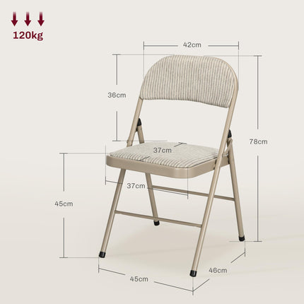 Linen-Look Set of Four Cushioned Folding Chairs - Beige