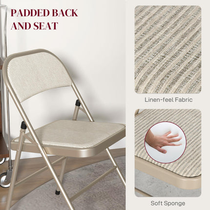 Linen-Look Set of Four Cushioned Folding Chairs - Beige