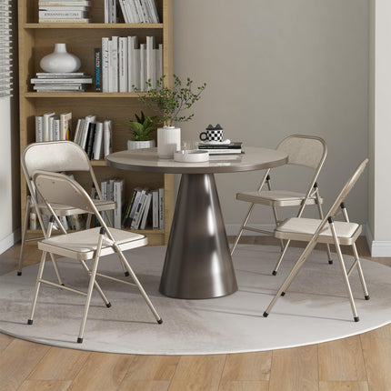 Linen-Look Set of Four Cushioned Folding Chairs - Beige