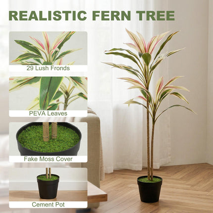 90 cm Artificial Cordyline Tree in Moss Effect Pot, Realistic PEVA Faux Plant, Yellow