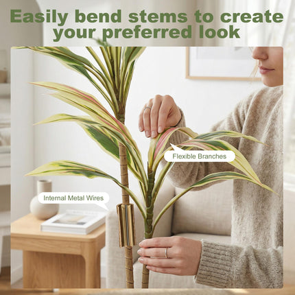 90 cm Artificial Cordyline Tree in Moss Effect Pot, Realistic PEVA Faux Plant, Yellow