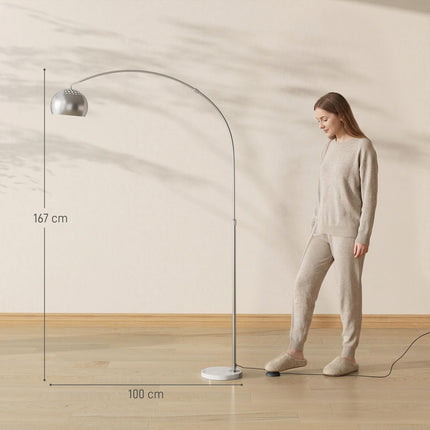 Arc Floor Lamp for Living Room, Modern Adjustable Standing Lamp with Faux Black Marble Base Silver Tone