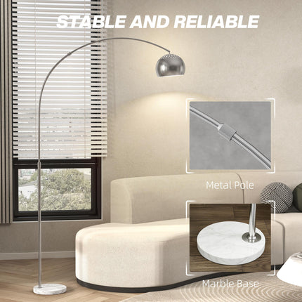 Arc Floor Lamp for Living Room, Modern Adjustable Standing Lamp with Faux Black Marble Base Silver Tone