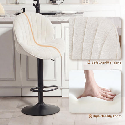 Bar Stools Set of 2, Swivel Barstools with Back, Adjustable Height and Footrest for Kitchen Island, Dining Room, Cream