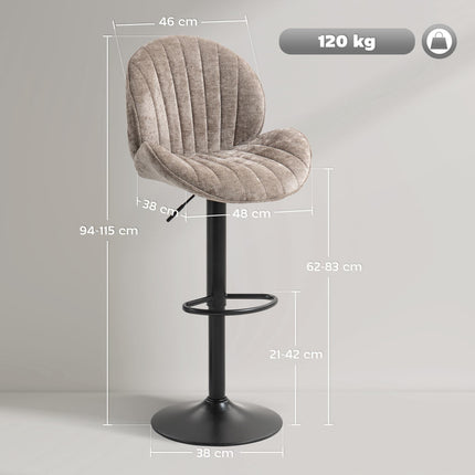 Bar Stools Set of 2, Swivel Barstools with Back, Adjustable Height and Footrest for Kitchen Island, Dining Room, Brown