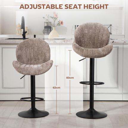 Bar Stools Set of 2, Swivel Barstools with Back, Adjustable Height and Footrest for Kitchen Island, Dining Room, Brown