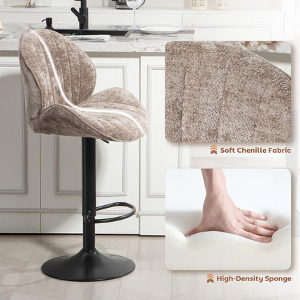 Bar Stools Set of 2, Swivel Barstools with Back, Adjustable Height and Footrest for Kitchen Island, Dining Room, Brown