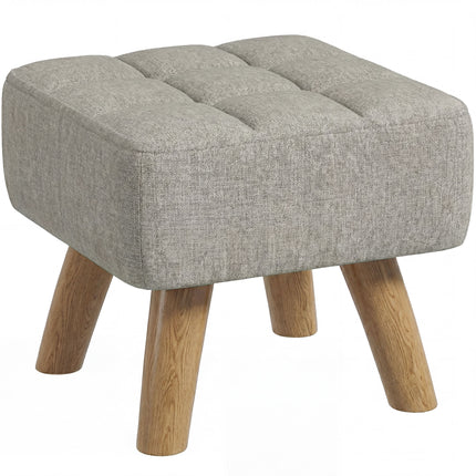 Linen-Look Square Padded Footstool - Light Brown