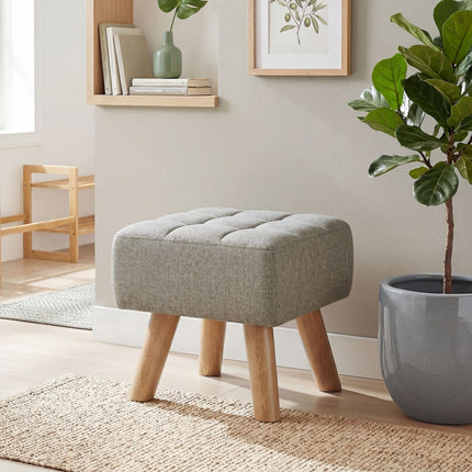Linen-Look Square Padded Footstool - Light Brown