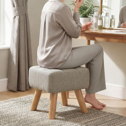 Linen-Look Square Padded Footstool - Light Brown