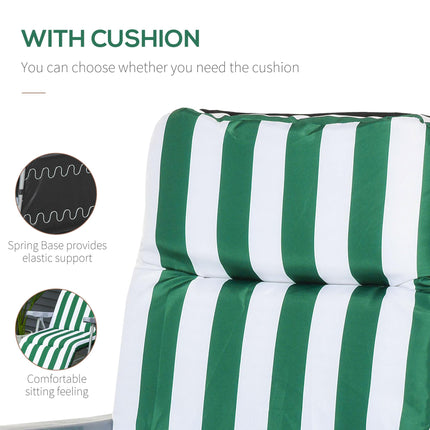 Set of 2 Folding Outdoor Garden Sun Recliner Loungers with Cushions - Green and White