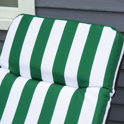Set of 2 Folding Outdoor Garden Sun Recliner Loungers with Cushions - Green and White