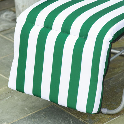 Set of 2 Folding Outdoor Garden Sun Recliner Loungers with Cushions - Green and White