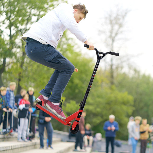 Teens & Adult Street Stunt Kick Scooter with Rear 10cm Wheel & Brake for 14+ - Red