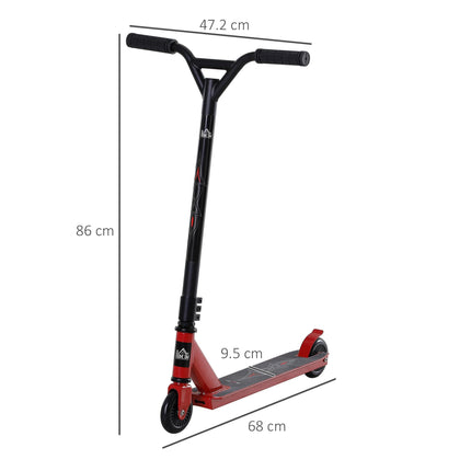 Teens & Adult Street Stunt Kick Scooter with Rear 10cm Wheel & Brake for 14+ - Red