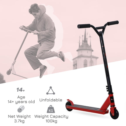 Teens & Adult Street Stunt Kick Scooter with Rear 10cm Wheel & Brake for 14+ - Red