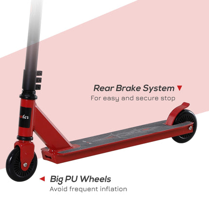 Teens & Adult Street Stunt Kick Scooter with Rear 10cm Wheel & Brake for 14+ - Red