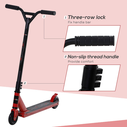 Teens & Adult Street Stunt Kick Scooter with Rear 10cm Wheel & Brake for 14+ - Red