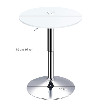 Adjustable Height Round Bistro Table with Swivel Top 69-93cm - White