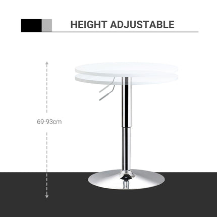 Adjustable Height Round Bistro Table with Swivel Top 69-93cm - White