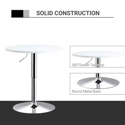 Adjustable Height Round Bistro Table with Swivel Top 69-93cm - White