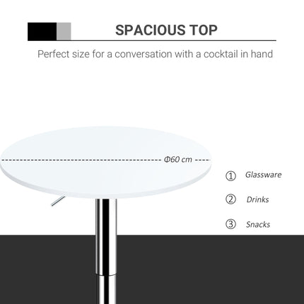 Adjustable Height Round Bistro Table with Swivel Top 69-93cm - White