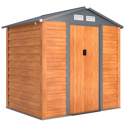 6 x 5 ft Metal Garden Storage Shed with Foundation and Ventilation - Brown
