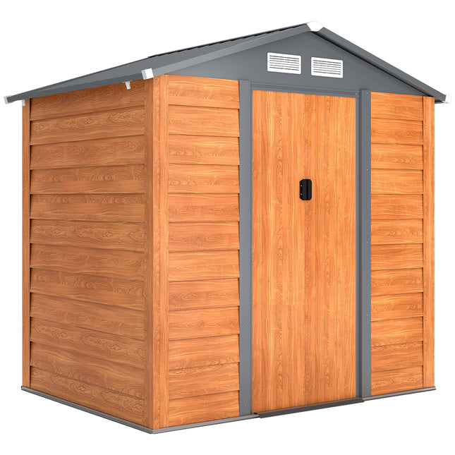 6 x 5 ft Metal Garden Storage Shed with Foundation and Ventilation - Brown