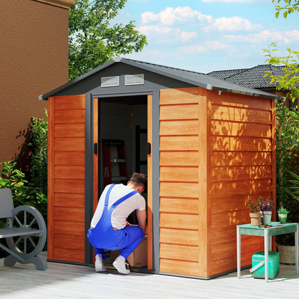 6 x 5 ft Metal Garden Storage Shed with Foundation and Ventilation - Brown
