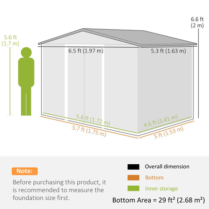 6 x 5 ft Metal Garden Storage Shed with Foundation and Ventilation - Brown