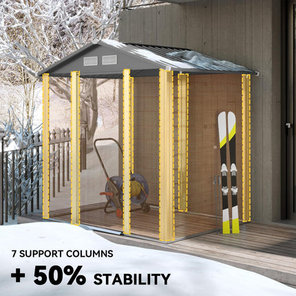 6 x 5 ft Metal Garden Storage Shed with Foundation and Ventilation - Brown