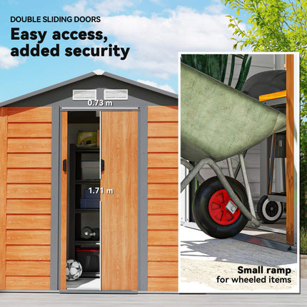 6 x 5 ft Metal Garden Storage Shed with Foundation and Ventilation - Brown