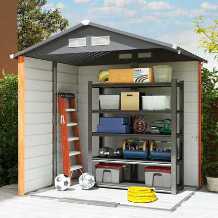 6 x 5 ft Metal Garden Storage Shed with Foundation and Ventilation - Brown
