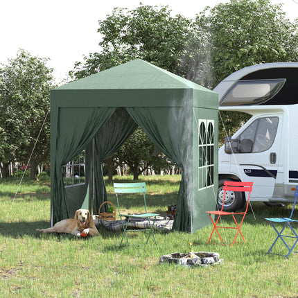 2x2m Pop Up Gazebo Canopy Set with Removable Walls - Green