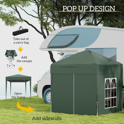2x2m Pop Up Gazebo Canopy Set with Removable Walls - Green