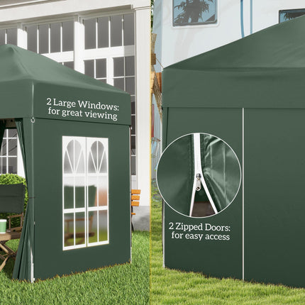 2x2m Pop Up Gazebo Canopy Set with Removable Walls - Green