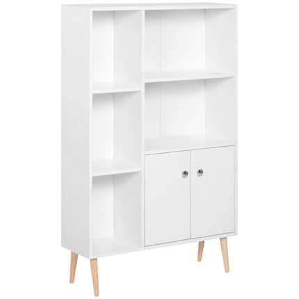 Open Bookcase Storage Cabinet with Two Doors and Shelves Unit - White