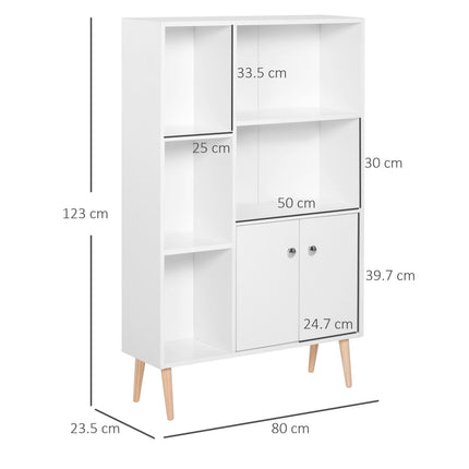 Open Bookcase Storage Cabinet with Two Doors and Shelves Unit - White