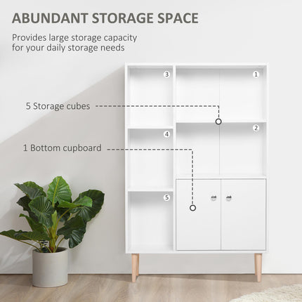 Open Bookcase Storage Cabinet with Two Doors and Shelves Unit - White